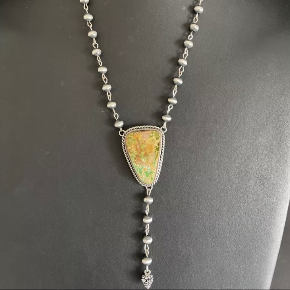 Sterlingsilver Roystonturquoiserosarybeadnecklace - image 1